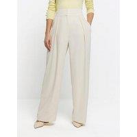 River Island Pleated Wide Leg Trouser - Cream