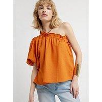 River Island Linen One Shoulder Top - Rust