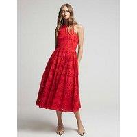 River Island Broidery Detail Halterneck Dress - Red