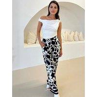 Ax Paris Black And White Abstract Printed Trousers