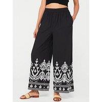 Vila Cropped Embroidered Trouser - Black