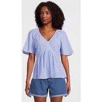 Vila V Neck Smock Blouse - Blue