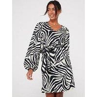 Vila Zebra Print V Neck Mini Dress - Black