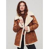 Superdry Faux Shearling Mid Jacket - Brown