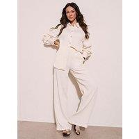 Michelle Keegan Textured Wide Leg Trousers - Cream