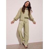 Michelle Keegan Textured Wide Leg Trousers - Green