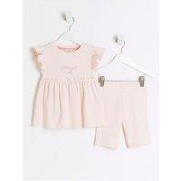 River Island Mini Mini Girls Ribbed Peplum T-Shirt Set - Pink