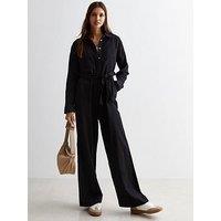 New Look Black Belted Wide Leg Utility Jumpsuit