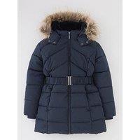 Everyday Girls Quilted Back To School Longline Navy Coat