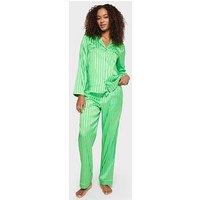 Chelsea Peers Satin Stripe Button Up Pyjama Set - Green