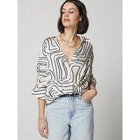 River Island Abstract Print Wrap Shirt - Cream