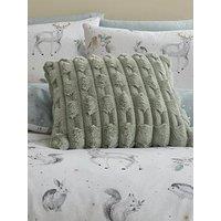Bianca Carved Faux Fur Cosy Cushion In Sage