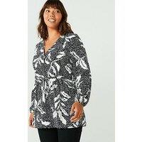 V By Very Curve Button Through Drawcord Waist Printed Blouse - Print