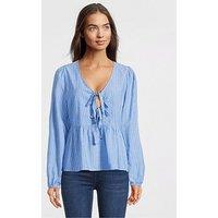 Vero Moda Tie Front Peplum Top - Blue