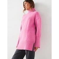V By Very Roll Neck Deep Rib Longline Jumper - Pink