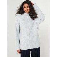 V By Very Funnel Neck Seam Detail Longline Jumper - Light Grey