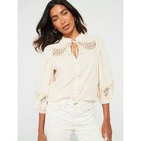 V By Very Tie Neck Crochet Trim Blouse - Cream