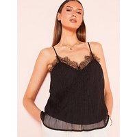 V By Very Lace Trim Crinkle Cami - Black