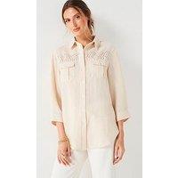 V By Very Cut Out Longline Shirt - Cream