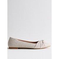 New Look Wide Fit Off White Linen-Look Ballerina Pumps