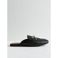 New Look Black Leather-Look Chain Trim Mule Loafers