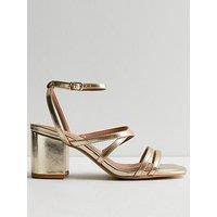 New Look Extra Wide Fit Gold Strappy Mid Block Heel Sandals