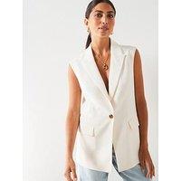 V By Very Sleeveless Longline Waistcoat - Cream