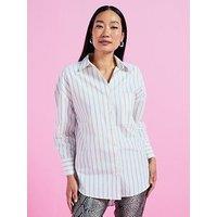 V By Very Oversized Stripe Cotton Shirt - Light Yellow