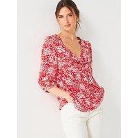 Everyday Twist Front Abstract Printed Blouse - Red