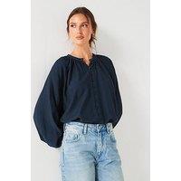 V By Very Textured Balloon Sleeve Blouse - Navy