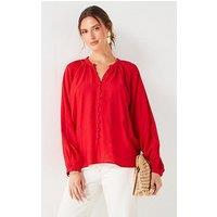 V By Very Textured Balloon Sleeve Blouse - Red