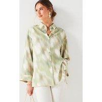 V By Very Satin Wide Cuff Printed Shirt - Green/Multi