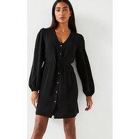 Everyday Button Thru Shirt Mini Dress - Black