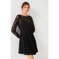V By Very Lace Skater Mini Dress - Black