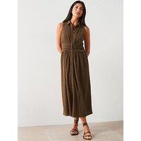 V By Very Ruched Waist Midi Dress - Khaki