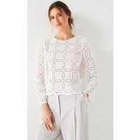 V By Very Broderie Scallop Trim Blouse - White