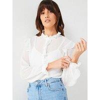 V By Very Dobby Frill Long Sleeve Blouse - White