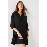 V By Very Gathered Hem Mini Shirt Dress - Black