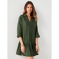 V By Very Gathered Hem Mini Shirt Dress - Khaki