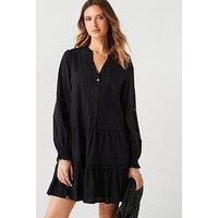 V By Very Lace Trim Tiered Mini Dress - Black