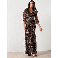 V By Very Printed Georgette Maxi Dress - Leopard Print