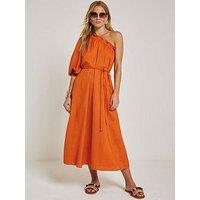 River Island One Shoulder Linen Maxi Dress - Rust