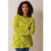 Evans Diamond Pointelle Jumper Chartreuse