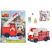 Bluey Firetruck Incl Bob Bilby, And Firefighter Bingo Raise Ladder & Spin, Retractable Hose, Bingo Fits On Top Of Ladder, Inc Sticker Sheet