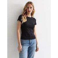 New Look Frill Sleeve T-Shirt - Black