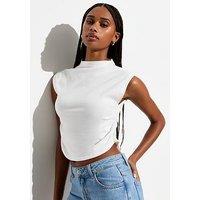 New Look White Ruched Crop Tank Top