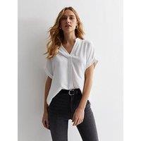 New Look White V Neck Roll Sleeve Top