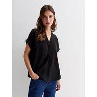 New Look V Neck Roll Sleeve Top - Black