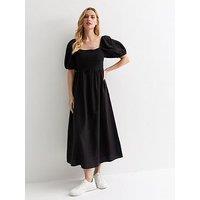 New Look Black Square Neck Broderie Puff Sleeve Midi Dress