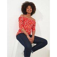 Joe Browns Daisy Printed Bardot Jersey Top - Red